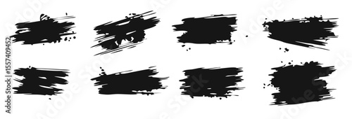 Ink stencil brush strokes and grunge lines with paint splashes drawn in a rectangular shaped composition for text, callouts. Brush strokes in dirty style with drops blots. Grunge banners. Vector set