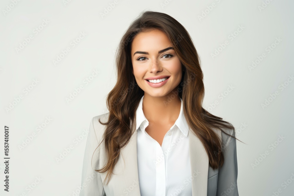 Businesswoman smiling confidently in a professional setting Businesswoman smiling confidently in a professional setting
