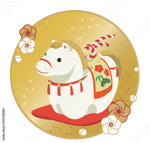 かわいい馬の土鈴のイラスト、午年の年賀状素材
