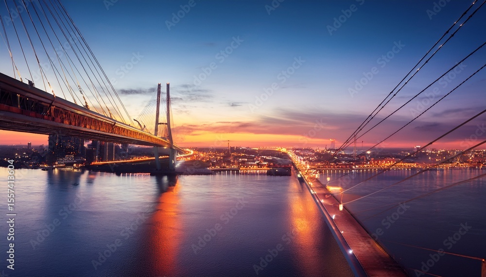 Obraz premium city bridge at night and sunrise