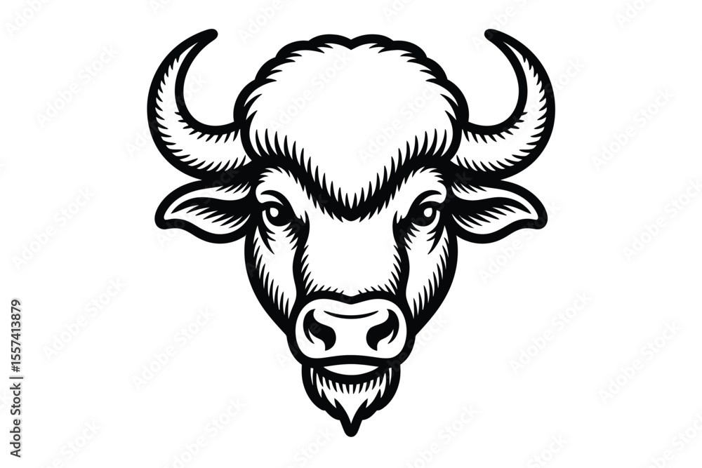 Black and white bison head illustration on white background 1 Black and white bison head illustration on white background 1