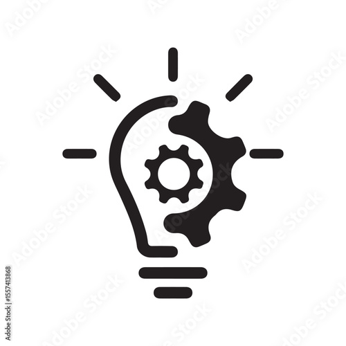 Icon of lightbulb with gear symbolizing innovation and mechanical creativity for tech or business designs
