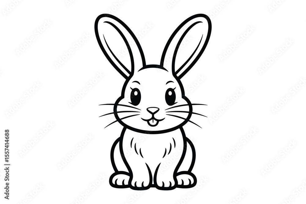 Fototapeta premium Black and white cartoon rabbit illustration on white background