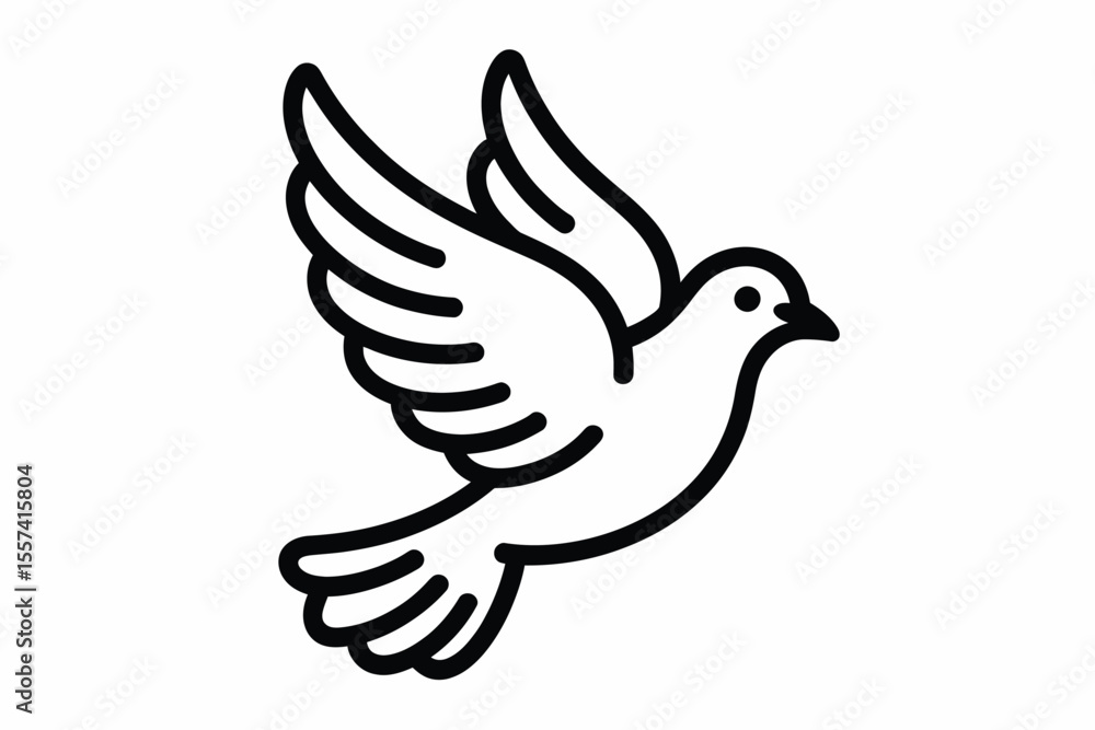 Obraz premium Black and white dove illustration in flight on white background 1