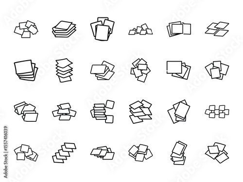 Bundle of Stack of Notes Icon Set – Silhouette Style Paper Sheets, Sticky Notes, and Document Icons on White Background for Office, Stationery, and Business Use