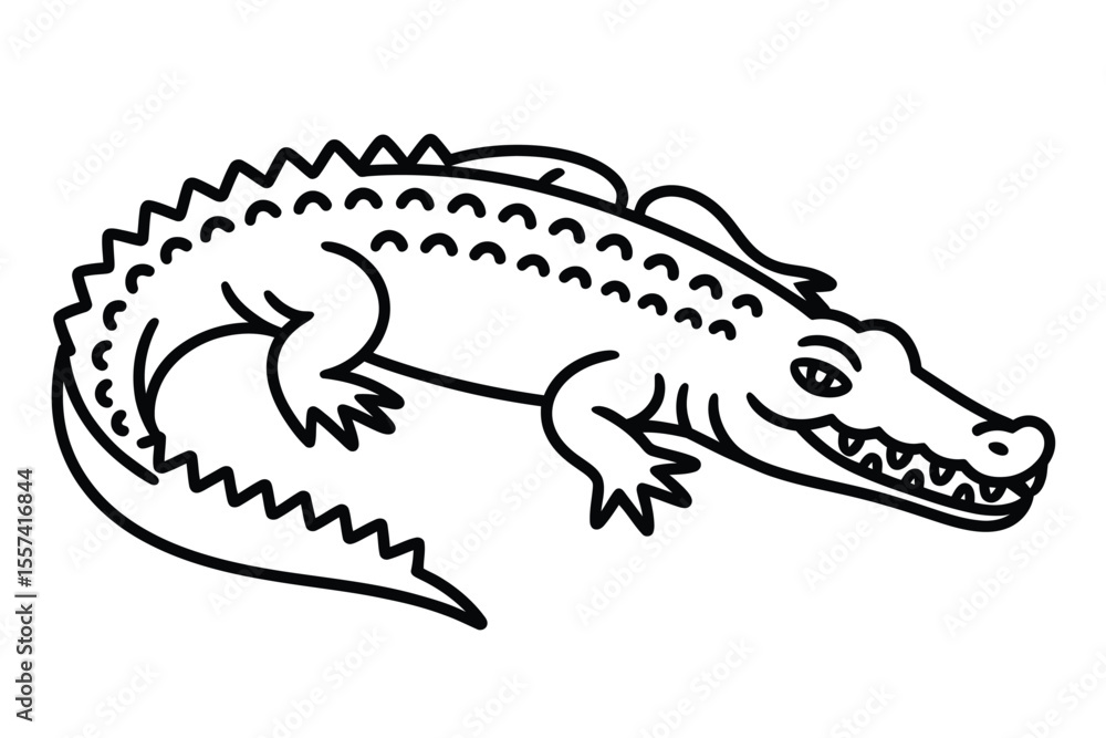 Obraz premium Black and white illustration of a crocodile with jagged spine and open mouth