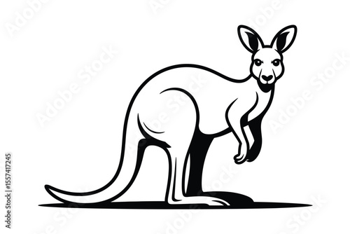 Black and white illustration of a kangaroo standing on its hind legs 1