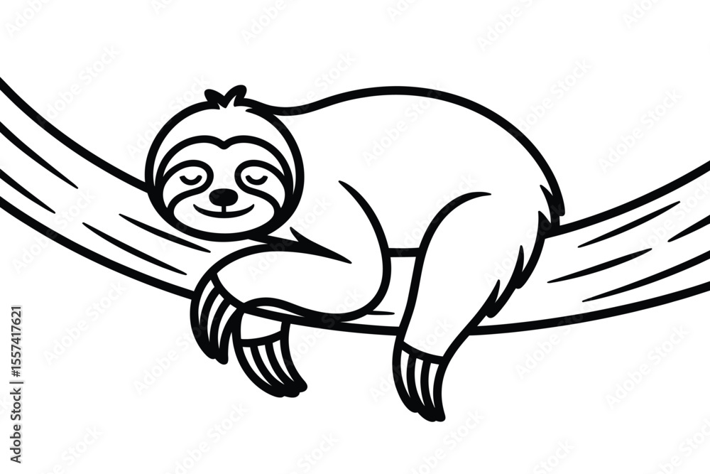 Obraz premium Black and white illustration of a sloth sleeping on a tree branch