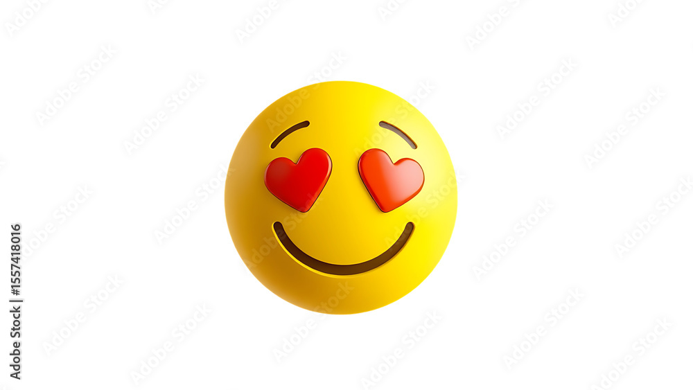Fototapeta premium 3d yellow smiling emoji face with heart-shaped eyes isolated on transparent background