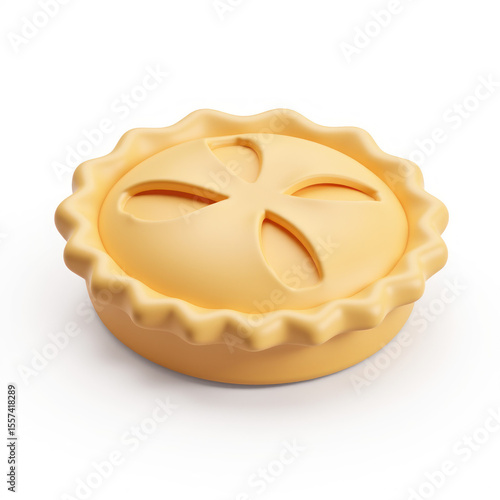 A high-quality 3D rendering of a golden pie, perfect for showcasing pastry products or illustrations. The pie is detailed and inviting.
