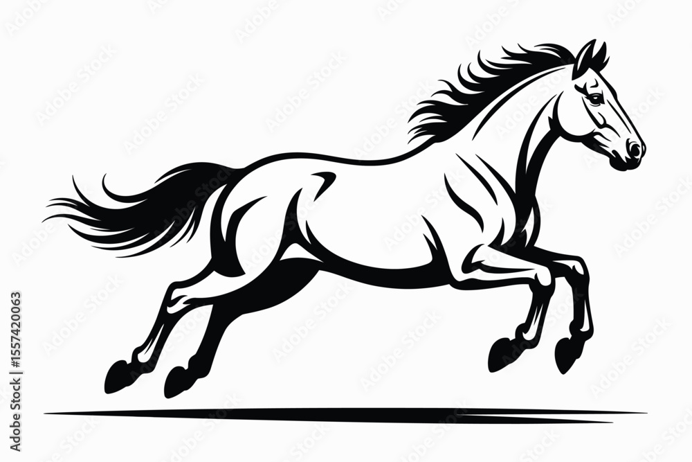 Obraz premium Black and White Running Horse Silhouette animal equine