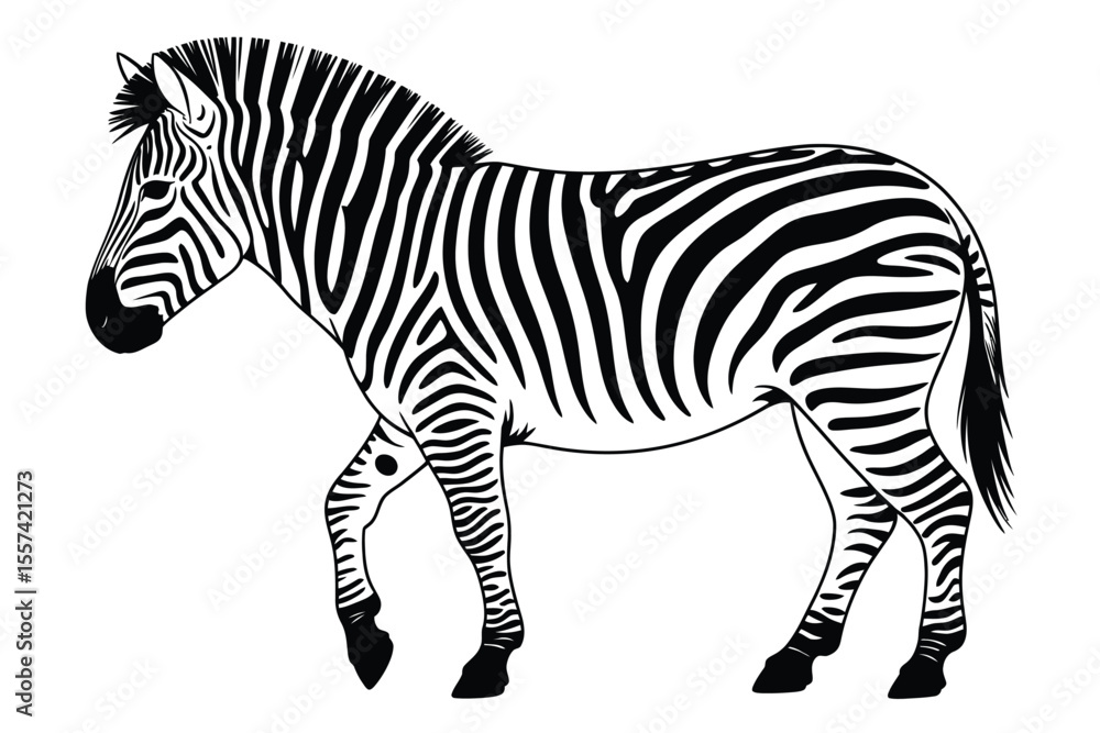Obraz premium Black and white zebra illustration walking on white background