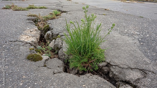 Wallpaper Mural Green grass emerges between broken pavement slabs, illustrating the contrast between human-made structures and nature’s persistent presence.
 Torontodigital.ca