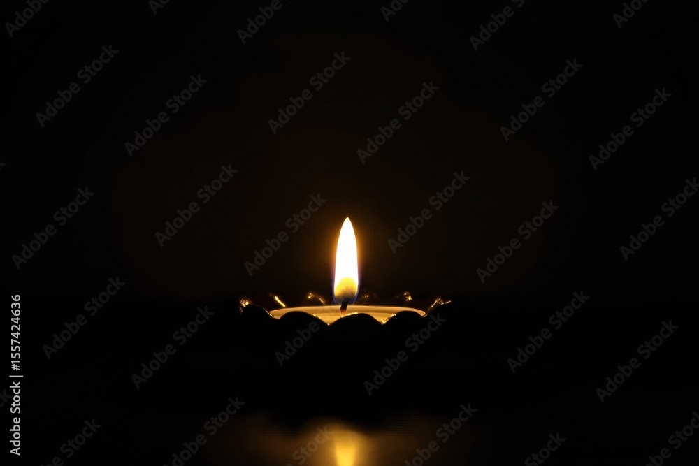 Fototapeta premium Single Candle Illuminates Black Background with Warm Glow, Creating Peaceful light isolated