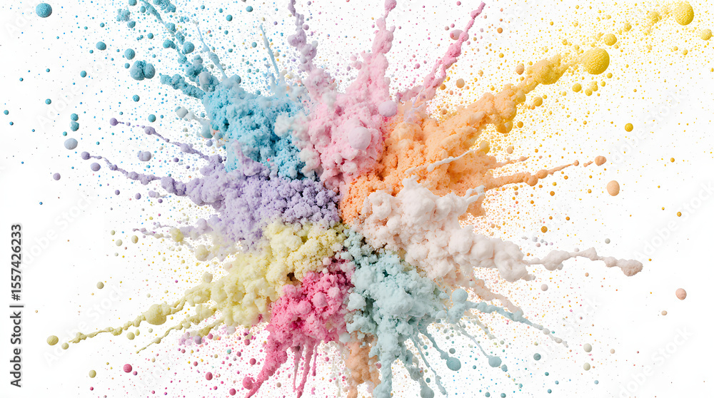 Fototapeta premium Colorful powder explosion captured mid-air on a white background