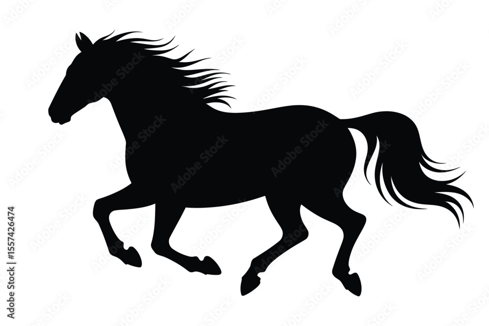 Fototapeta premium Black Silhouette of a Running Horse on White Background 1