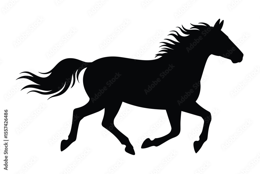 Black Silhouette of a Running Horse on White Background Black Silhouette of a Running Horse on White Background