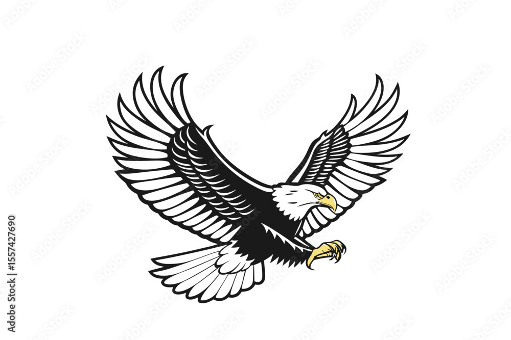 Fototapeta premium Bald Eagle Line Art Vector – Majestic Bird in Mid-Flight with Outstretched Wings