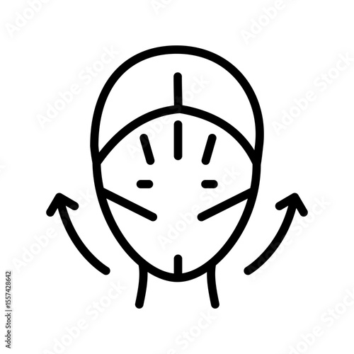Face kinesio taping scheme. Woman with facial kinesio tapes. Elastic therapeutic tape outline icon. Isolated vector illustration.