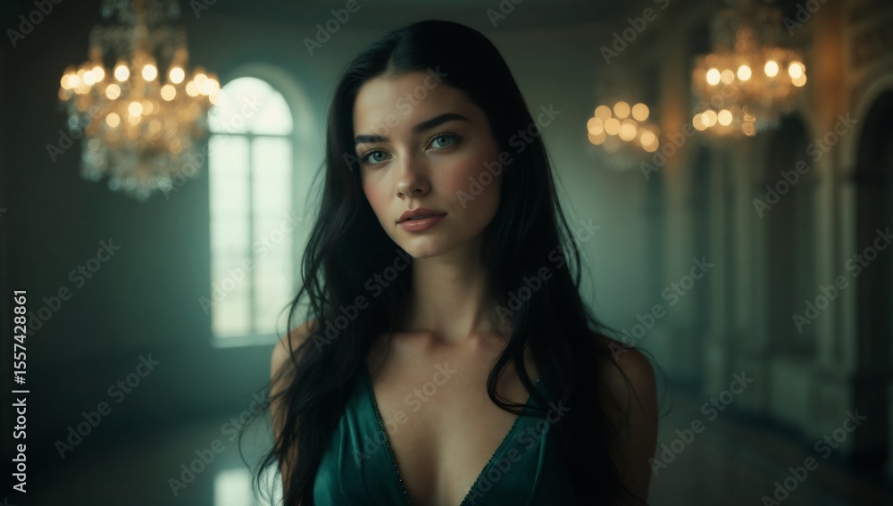 Obraz premium Portrait of a beautiful young woman in an elegant formal setting