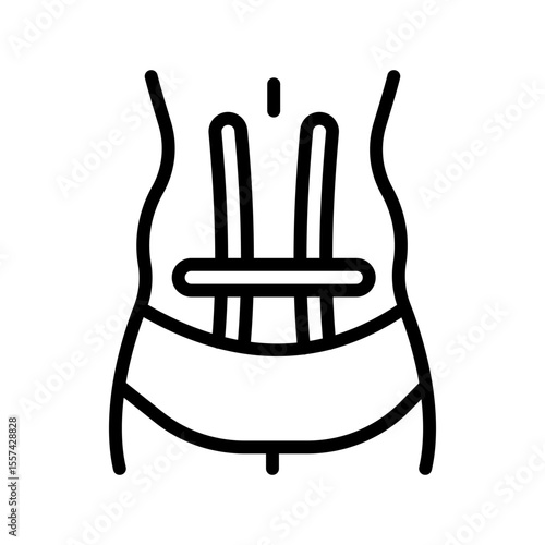 Sacrum kinesio tape strips spine outline icon. Elastic therapeutic tape. Muscles swelling and pain reduction. Joints and ligaments support. Isolated contour symbol illustration