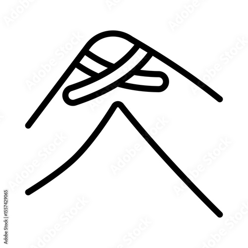 Knee kinesio tape strips outline icon. Elastic therapeutic tape. Muscles swelling and pain reduction. Joints and ligaments support. Isolated line symbol illustration,