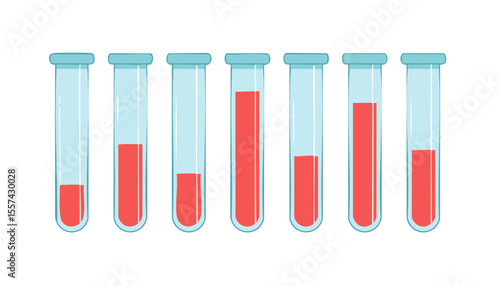 Modern chemistry concept image depicts transparent tubes staged on holder containing experimental liquids, rendered in clean geometric shapes with high clarity, extensive