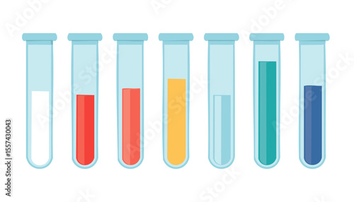 Simple medical research graphic illustrates several reaction tubes stabilized by a frame, abstract fluid tones inside deliver engaging focus while surrounding blank space enhances readability