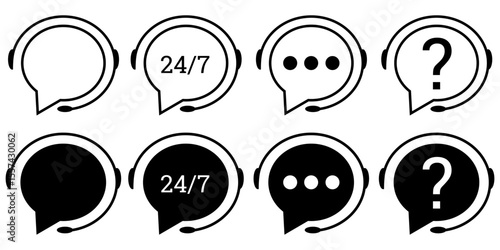 Flat minimalist help line icon in outline style, vector EPS 10 format. Represents customer service, support contact, or emergency hotline, ideal for UI design, call centers, and informational graphics