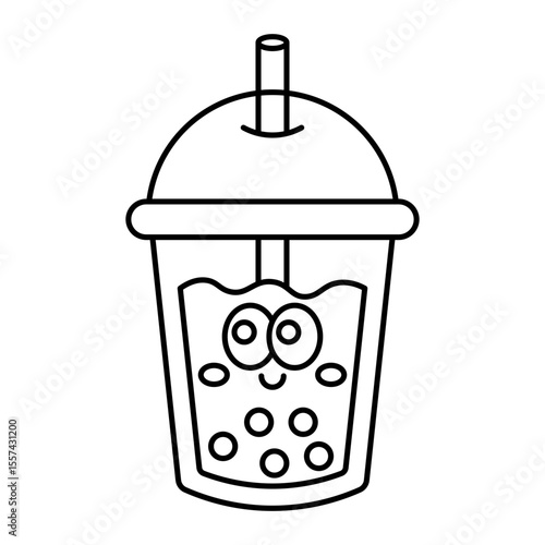 Happy bubble tea outline icon isolated on white background