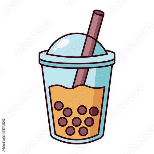 Orange bubble tea icon in clear cup isolated on white background