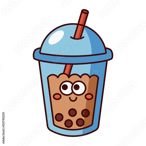 Cute blue cup bubble tea icon isolated on white background