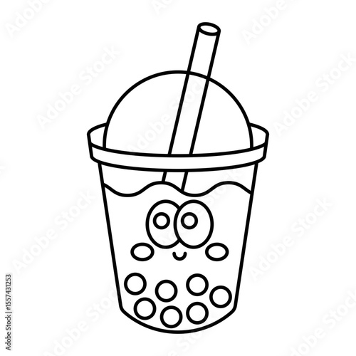 Cute bubble tea outline icon isolated on white background