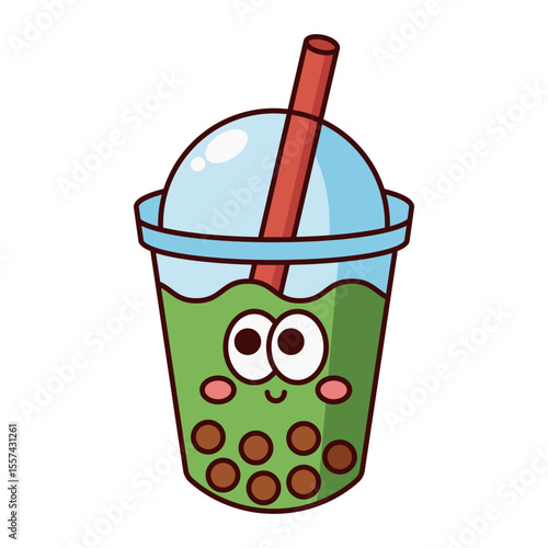 Cute green bubble tea icon isolated on white background