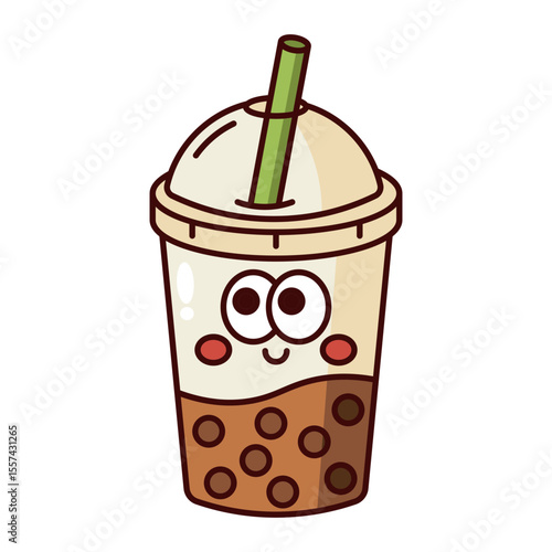 Cute cream bubble milk tea icon isolated on white background