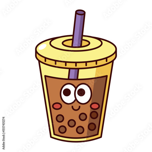 Cute brown bubble milk tea icon isolated on white background
