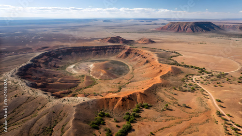 Aerial view of the Kalgoorlie-Boulder crater in Australia, showcasing its unique geological features and surrounding landscape