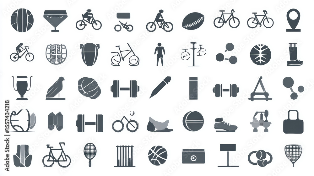 Vector illustration featuring a collection of sport and fitness-themed icons Vector illustration featuring a collection of sport and fitness-themed icons