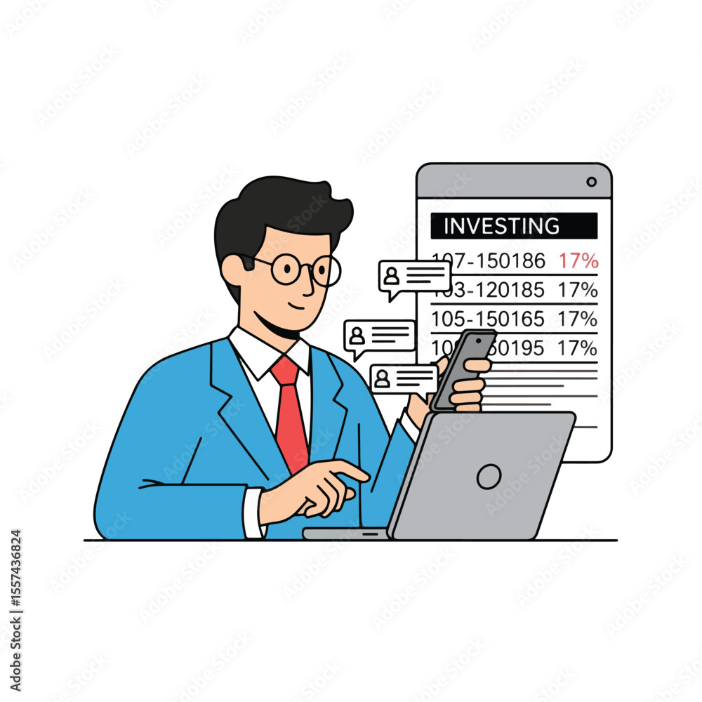 Vector of a person investing online Vector of a person investing online