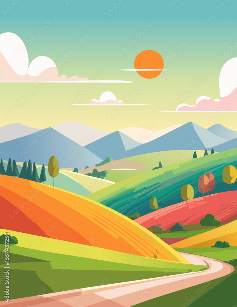 Fototapeta premium Landscape abstraction sun colorful