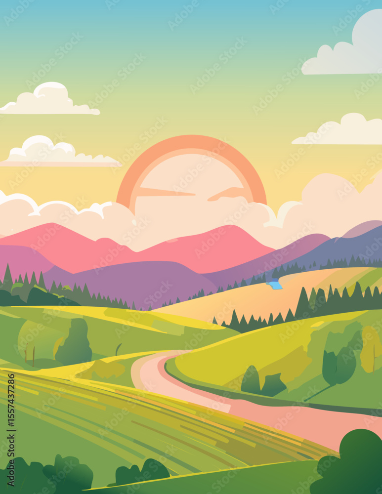 Fototapeta premium Landscape abstraction sun colorful