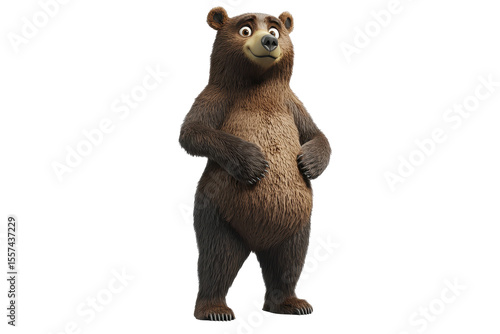 Bear standing on hind legs 3d render cartoon character on white background