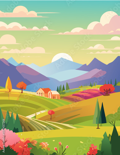 Landscape abstraction sun colorful