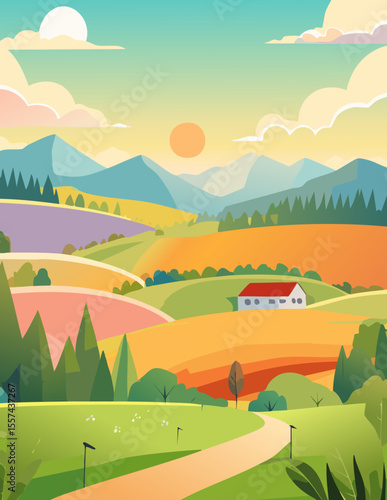 Landscape abstraction sun colorful
