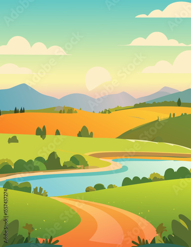 Landscape abstraction sun colorful