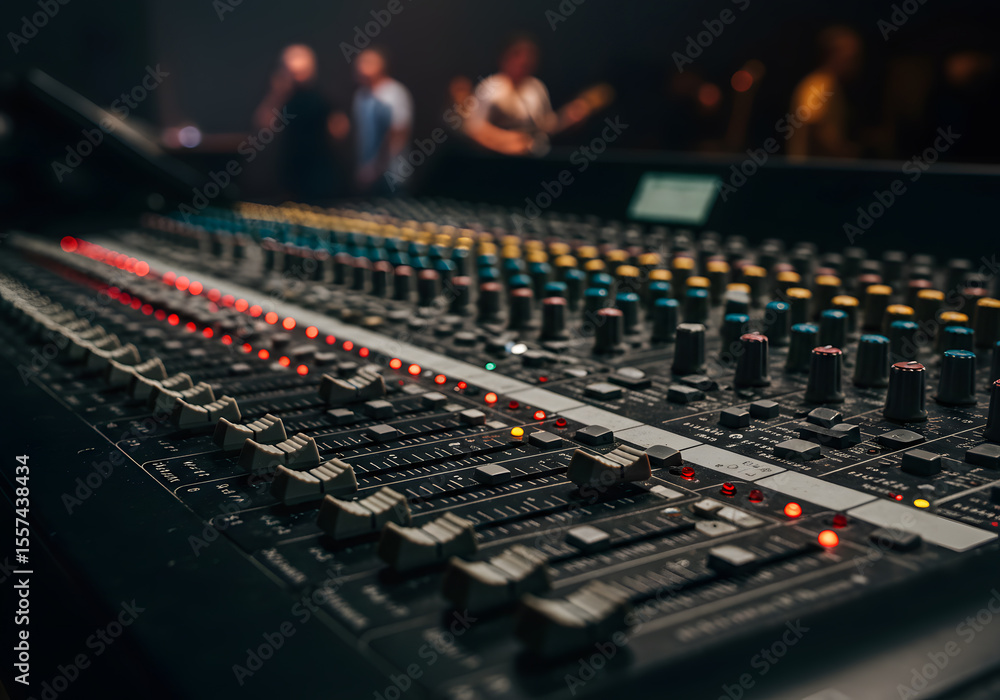 Fototapeta premium Sound mixing console close up