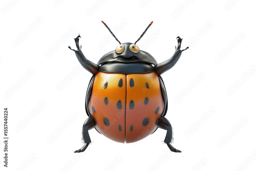 Beetle flipping over 3d render cartoon character on white background Beetle flipping over 3d render cartoon character on white background