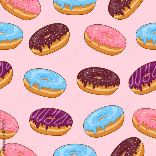 colorful glazed donuts seamless pattern