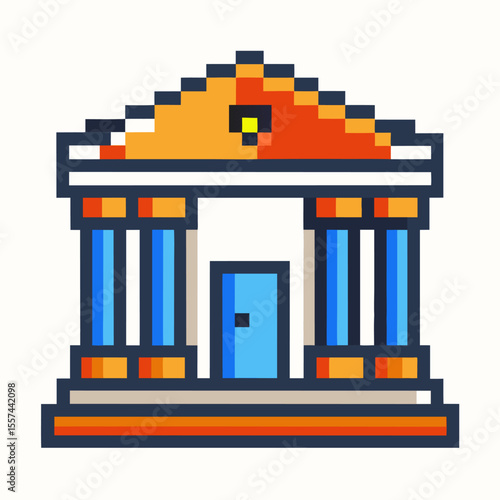 Pixel Art Greek Style Building with Columns and Pediment in Vibrant Colors