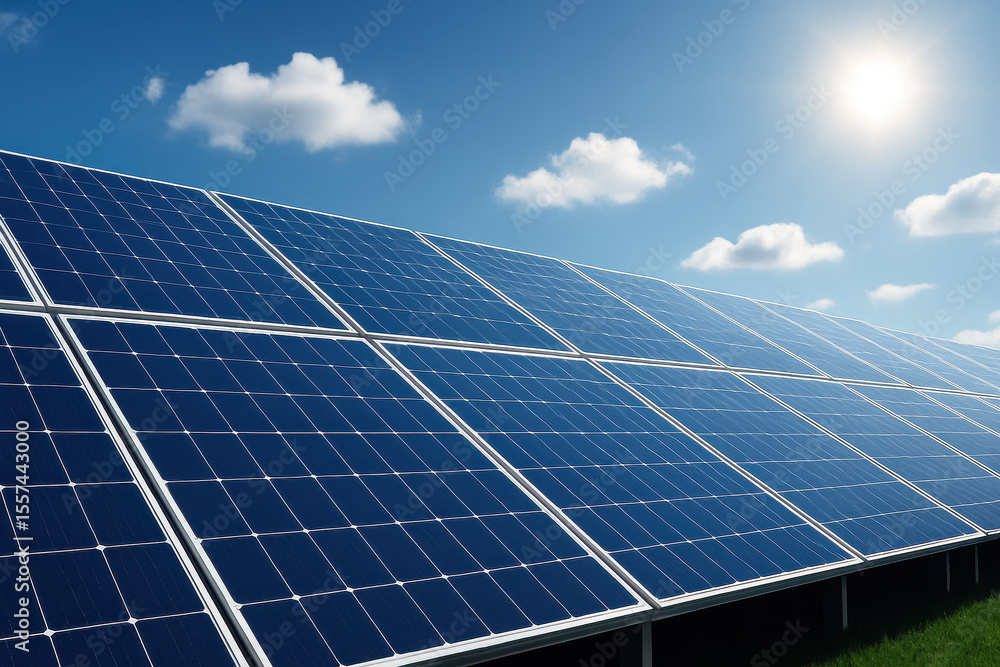 Clean Solar Panels with Blue Sky – Photovoltaic Energy Concept Clean Solar Panels with Blue Sky – Photovoltaic Energy Concept